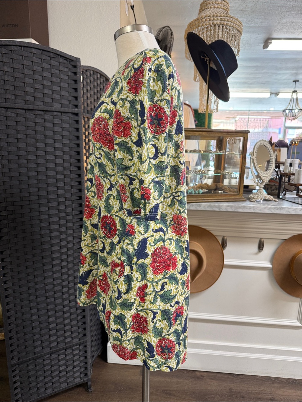 Peruvian Connection Pima Cotton Flora Print Quarter Sleeve Tunic Top Large - Picture 4 of 9